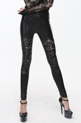 Schwarze Gothic Sexy Leder Leggings Damen Hosen